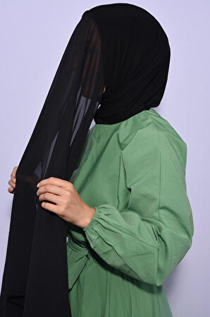 Boyunluklu Şifon Şal Siyah - Siyah
