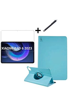 Xiaomi Pad 6 11 inç Uyumlu 360° Dönebilen Standlı Tablet Kılıfı Ekran Koruyucu ve Kalem Seti