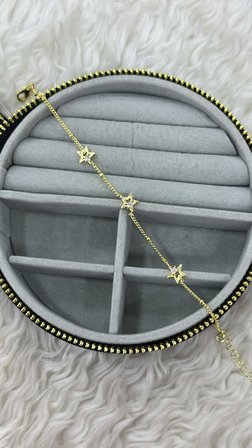 💎 Premium Parlak Gold Renk Üçlü Yıldız Figürlü Zirkon Taş Detaylı Şık Kadın Bijuteri Bileklik (22cm) 💎