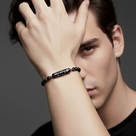   Snowy Obsidian Doğaltaş Çelik Halat Ve Çelik Klipsli Bileklik 31832B19D2 