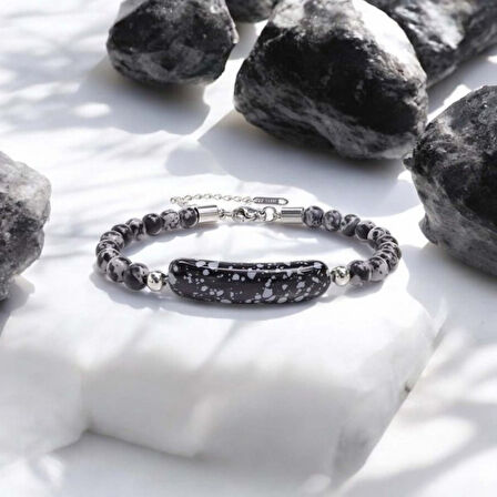   Snowy Obsidian Doğaltaş Çelik Halat Ve Çelik Klipsli Bileklik 31832B19D2 