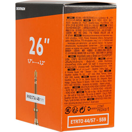 26 × 1,7/2,2 - 48 mm İç Lastik Presta Valf Uyumlu