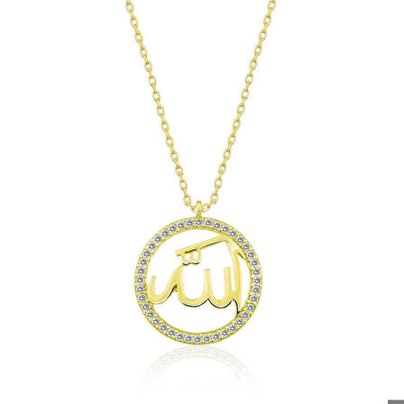 Gümüş Gold Arapça Allah Yazılı Bayan Kolye
