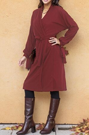 Kemerli Kimono Bordo  