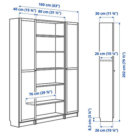Cam kapaklı kitaplık, beyaz, 160x202 cm, 2 kapaklı