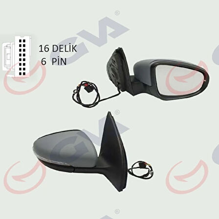 DIŞ DİKİZ AYNASI SAĞ GOLF 2009 ELEKTRİKLİ ISITMALI ASTARLI SİNYALLİ KONVEKS 6 FİŞ VM-6197EHPR 5K0857508AD