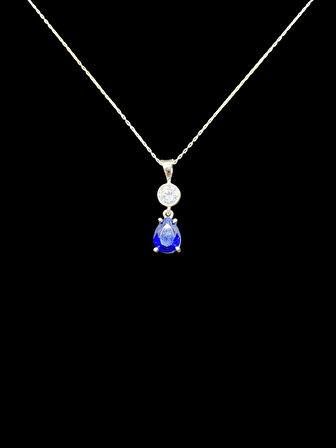 925 Ayar İthal Gümüş Parlament Mavi Taş Model Kolye Şık ve Anlamlı Tasarım Hediye