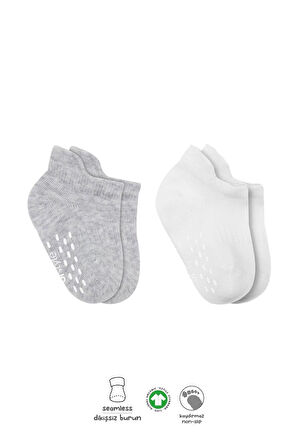 Bistyle 2'Li Sneakers Kaymaz Basic Penye Çorap BS20103 Gri Beyaz