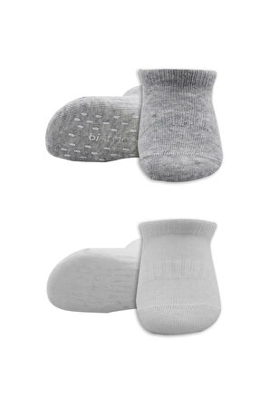 Bistyle 2'Li Sneakers Kaymaz Basic Penye Çorap BS20103 Gri Beyaz