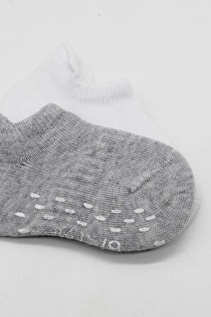 Bistyle 2'Li Sneakers Kaymaz Basic Penye Çorap BS20103 Gri Beyaz