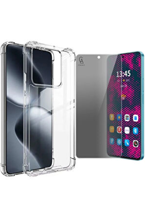 Xiaomi Mi 14T Uyumlu Köşe Dolgulu Anti Shock Telefon Kılıfı ve Hayalet Privacy Ekran Koruyucu