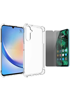 Samsung Galaxy A05S Uyumlu Köşe Dolgulu Anti Shock Telefon Kılıfı ve Hayalet Privacy Ekran Koruyucu