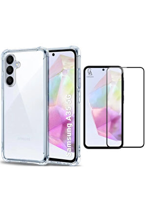 Samsung Galaxy A35 Uyumlu Köşe Dolgulu Anti Shock Telefon Kılıfı ve 5d Kırılmaz Cam Ekran Koruyucu