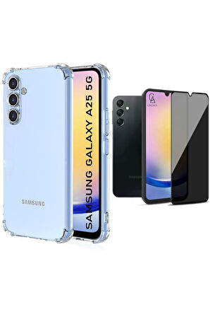 Samsung Galaxy A25 Uyumlu Köşe Dolgulu Anti Shock Telefon Kılıfı ve Hayalet Privacy Ekran Koruyucu