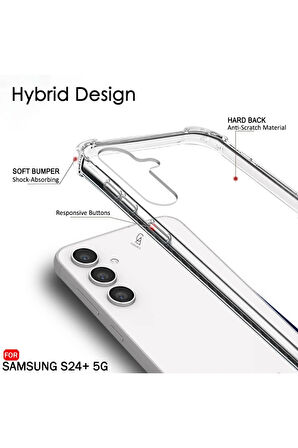 Samsung Galaxy S24 Plus Uyumlu Köşe Dolgulu Anti Shock Telefon Kılıfı ve Kırılmaz Cam Ekran Koruyucu