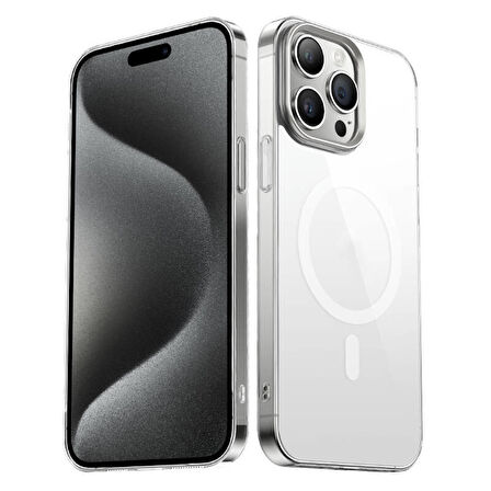Apple iPhone 15 Pro Uyumlu Kılıf Sert PC Magsafe Yükseltilmiş Kamera Korumalı Şeffaf Kılıf