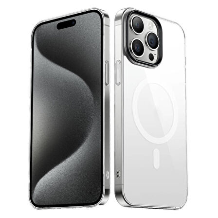 Apple iPhone 15 Pro Uyumlu Kılıf Sert PC Magsafe Yükseltilmiş Kamera Korumalı Şeffaf Kılıf