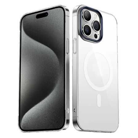 Apple iPhone 15 Pro Max Uyumlu Kılıf Sert PC Magsafe Yükseltilmiş Kamera Korumalı Şeffaf Kılıf