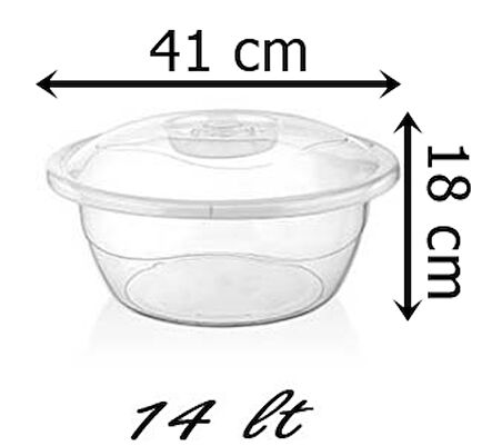  Plastik 14 Litre Kapaklı Hamur Leğeni Saklama Kabı Şeffafl (Çap 41 Cm)