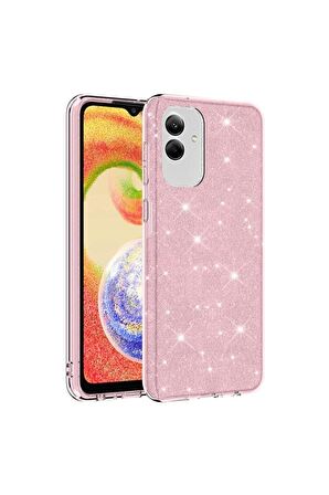 Samsung Galaxy A04 Uyumlu Luxury Simli Taşlı Parlak Silikon Tam Koruma Kadın Telefon Kılıfı Kapak
