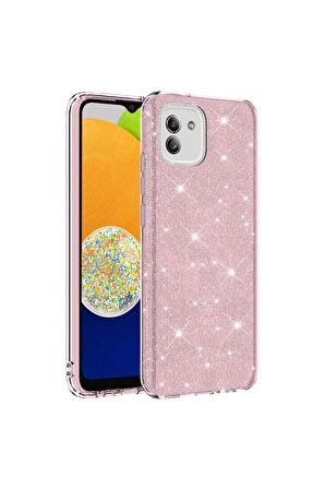 Samsung Galaxy A03 Uyumlu Luxury Simli Taşlı Parlak Silikon Tam Koruma Kadın Telefon Kılıfı Kapak