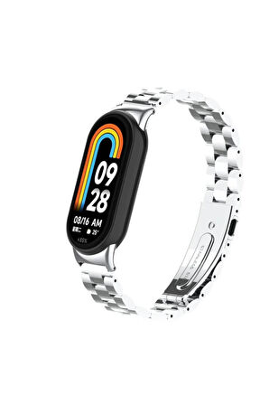 Xiaomi Mi Band 8 ile Uyumlu Bakla İşlemeli Metal Kordon