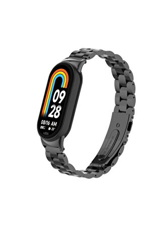 Xiaomi Mi Band 8 ile Uyumlu Bakla İşlemeli Metal Kordon