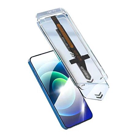 Apple iPhone 12 Uyumlu Anti Dust Toz Önleyici Uygulama Aparatlı Temperli Cam Ekran Koruyucu