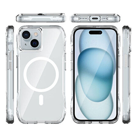 Apple iPhone 15 Uyumlu Kılıf Magsafe ve Airbag Özellikli Şeffaf Telefon Kılıfı Kapak
