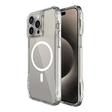 Apple iPhone 15 Pro Max Uyumlu Kılıf Magsafe ve Airbag Özellikli Şeffaf Telefon Kılıfı Kapak