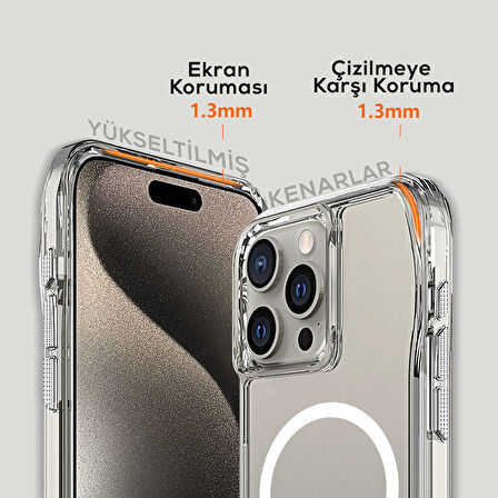 Apple iPhone 15 Pro Max Uyumlu Kılıf Magsafe ve Airbag Özellikli Şeffaf Telefon Kılıfı Kapak