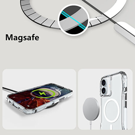 Apple iPhone 16 Uyumlu Kılıf Magsafe ve Airbag Özellikli Şeffaf Telefon Kılıfı Kapak