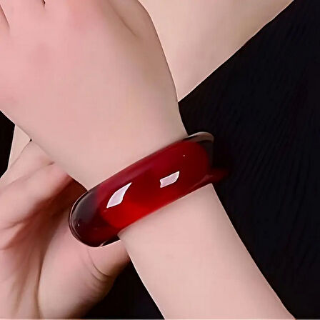 Minimalist Bangle Vintage Tarz Yakut Kırmızısı Şeffaf Renk Şık Reçine Kadın Bileklik | Parlak ve Şık