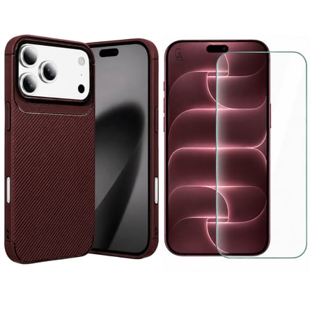 Apple iPhone 18 Pro Max ile Uyumlu Karbon Tasarım Silikon Telefon Kılıfı ve Temperli Cam Ekran Koruyucu