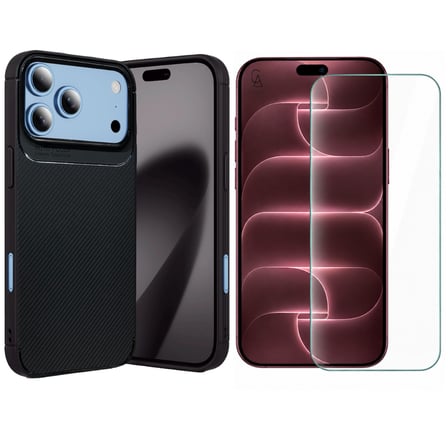 Apple iPhone 18 Pro ile Uyumlu Karbon Tasarım Silikon Telefon Kılıfı ve Temperli Cam Ekran Koruyucu