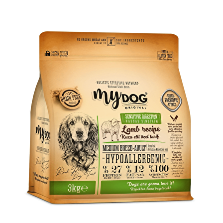 Mydog Az Tahıllı Kuzu Etli Küçük ve Orta Irklar İçin Köpek Maması 3kg