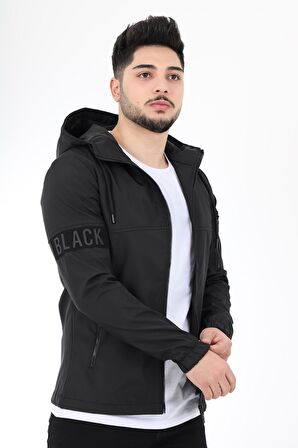 Black Parçalı Kapüşonlu Mevsimlik Mont PLDP 2907-60021