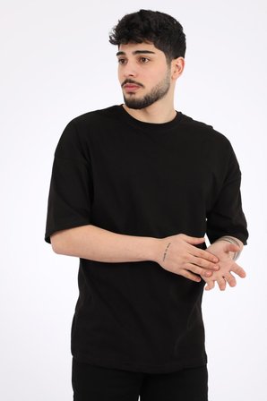 Stil Kombin Düz Basic Oversize Tişört BLD