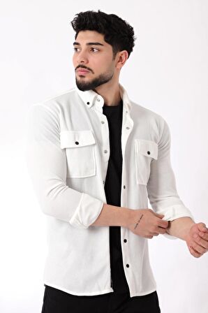 Çift Cep Kapaklı Örme Gömlek XC U16787_40292