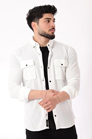 Çift Cep Kapaklı Örme Gömlek XC U16787_40292