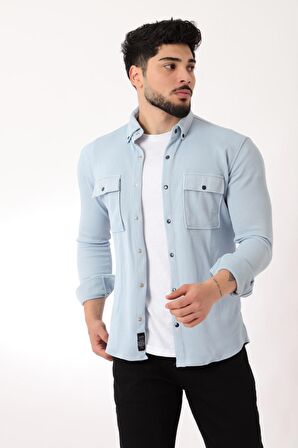 Çift Cep Kapaklı Örme Gömlek XC U16787_40292