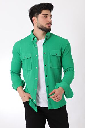 Çift Cep Kapaklı Örme Gömlek XC U16787_40292