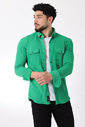 Çift Cep Kapaklı Örme Gömlek XC U16787_40292