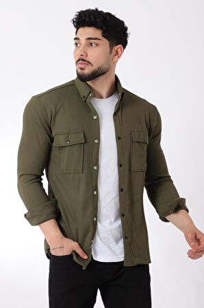Çift Cep Kapaklı Örme Gömlek XC U16787_40292