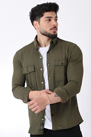 Çift Cep Kapaklı Örme Gömlek XC U16787_40292