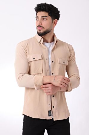 Çift Cep Kapaklı Örme Gömlek XC U16787_40292