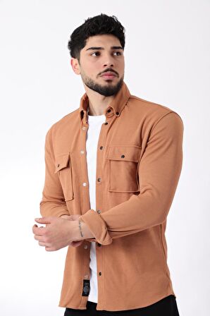 Çift Cep Kapaklı Örme Gömlek XC U16787_40292