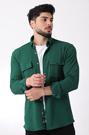 Çift Cep Kapaklı Örme Gömlek XC U16787_40292