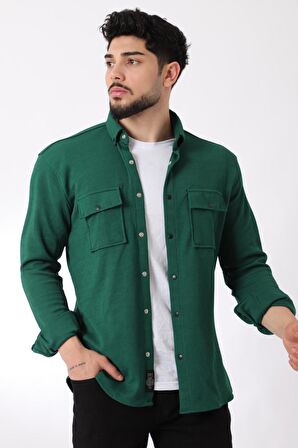 Çift Cep Kapaklı Örme Gömlek XC U16787_40292