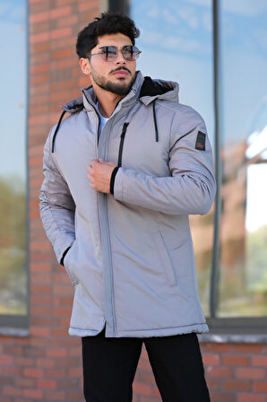 Stil Kombin Çıkarılabilir Kapşonlu Armalı İçi Kürklü Şişme Mont 2911_50213